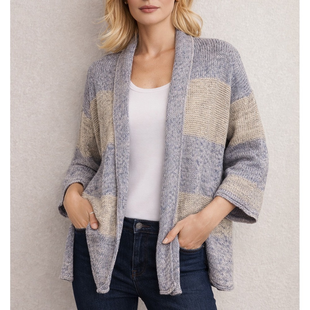Luxe Essentials Denim Open-Front Cardigan Women's Size Large 3/4 Sleeve